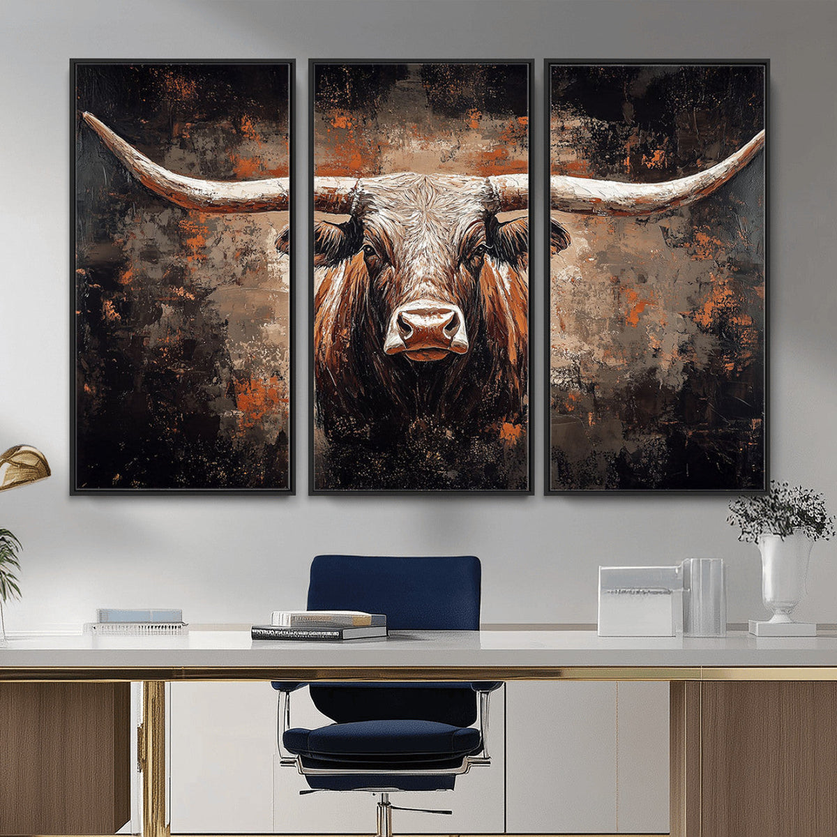 Abstract Longhorn Wall Art Canvas Print – Vintage Western