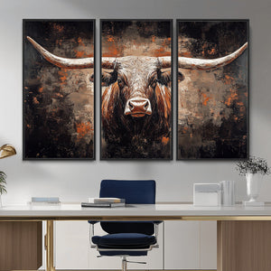 Abstract Longhorn Wall Art Canvas Print – Vintage Western