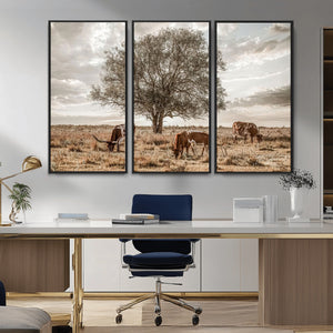 Texas Longhorn Cattle Wall Art, Rustic Western Ranch Canvas