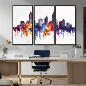 Atlanta Skyline Wall Art Canvas Print – Framed Colorful