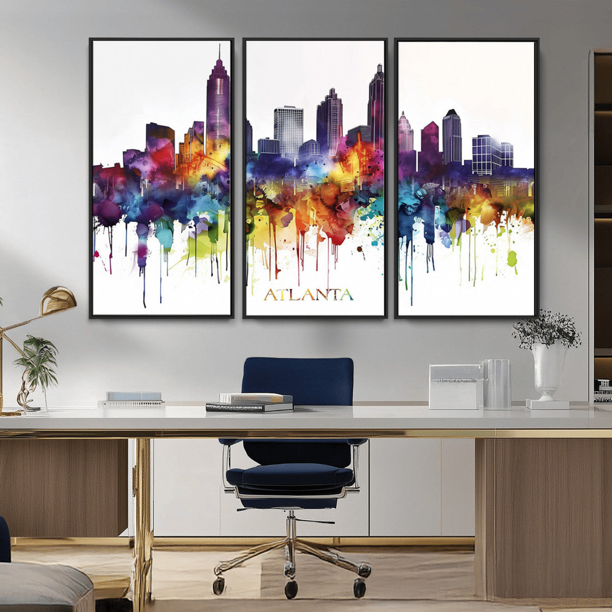 Atlanta Skyline Wall Art Canvas Print – Framed Colorful