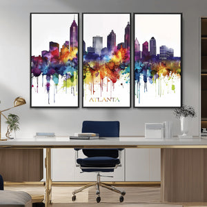 Atlanta Skyline Wall Art Canvas Print – Framed Colorful