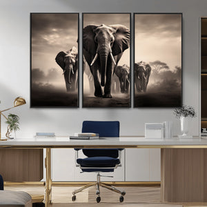 Elephant Family Wall Art Canvas Print, Framed Elephant Wall