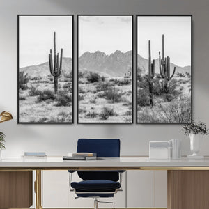 Black White Arizona Desert Canvas Wall Art Cactus Farmhouse