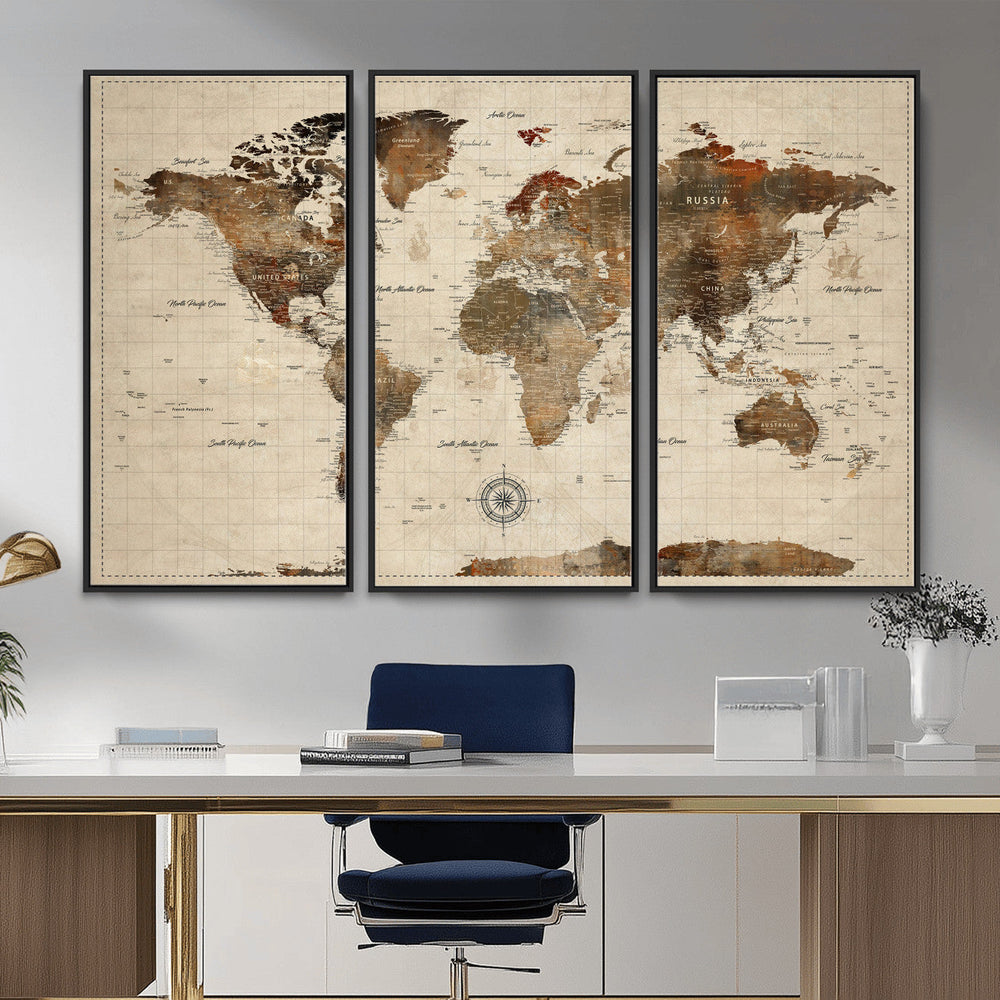World Map Canvas Print – Framed Detailed Map of the World