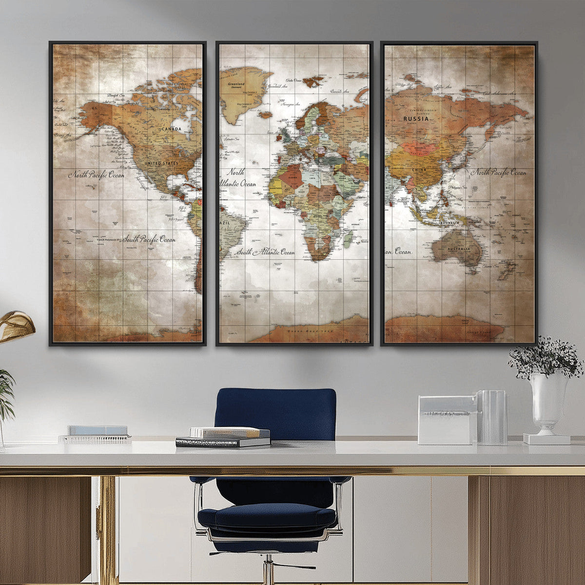 Vibrant Watercolor World Map Canvas Wall Art – Framed Travel