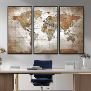 Vibrant Watercolor World Map Canvas Wall Art – Framed Travel