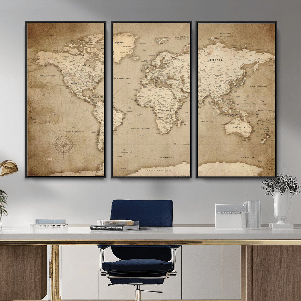 Colorful Watercolor World Map Canvas Wall Art – Framed