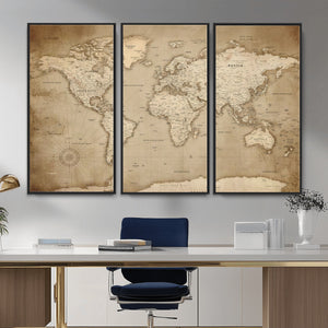 Colorful Watercolor World Map Canvas Wall Art – Framed