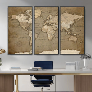 World Map Wall Art Canvas Print, Framed Map Art Picture