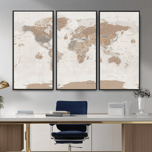 Framed Large World Map Canvas Print for Office Decor