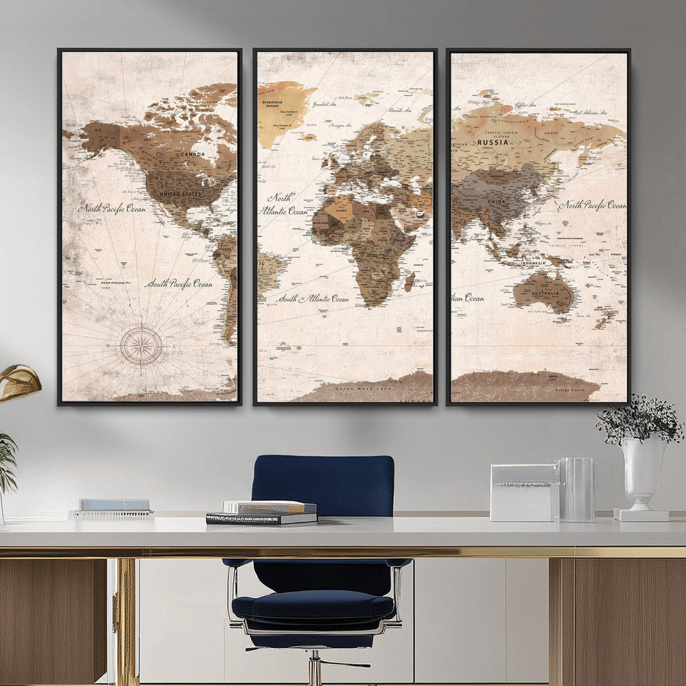 World Map Canvas Print – Framed Travel Map Wall Art for