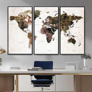 Watercolor World Map Print - Large Wall Art Canvas Print for
