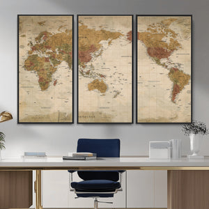 Vintage Detailed World Map Wall Art Canvas Print – Antique