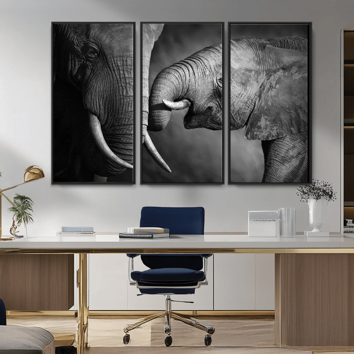 Elephant Family Wall Art Canvas, Framed Elephant Family