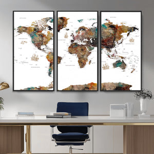 Watercolor World Map Canvas Print – Detailed Map of the