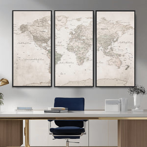 Antique Style World Map Canvas Print - Vintage Detailed