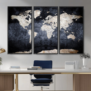 Vintage World Map Canvas Wall Art – Antique Triptych Map
