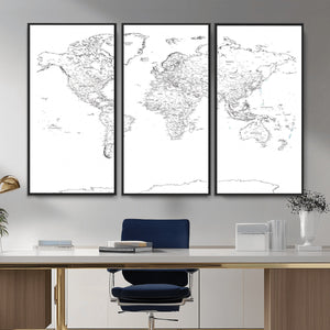 World Map Canvas Print – Framed Modern Detailed Map of the