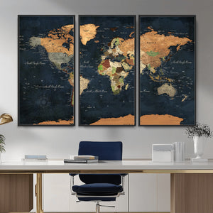 Vintage World Map Canvas Wall Art – Detailed Map with