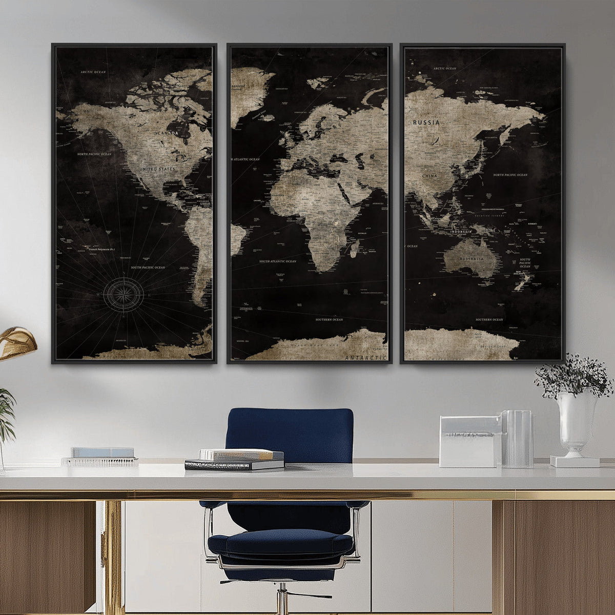 Detailed World Map Wall Art Print - Large Framed World Map