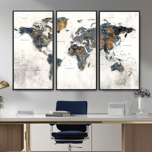 World Map Wall Art Canvas Print for Office Wall Decor