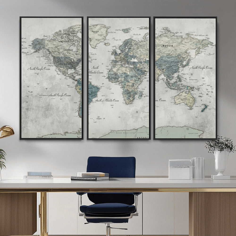 Neutral Vintage World Map Canvas Wall Art Print, Classic Map