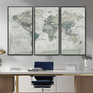 Neutral Vintage World Map Canvas Wall Art Print, Classic Map