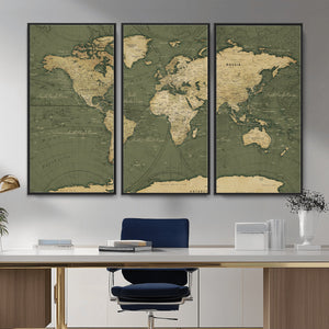 Large World Map Canvas Wall Art Print for Study Room Decor -