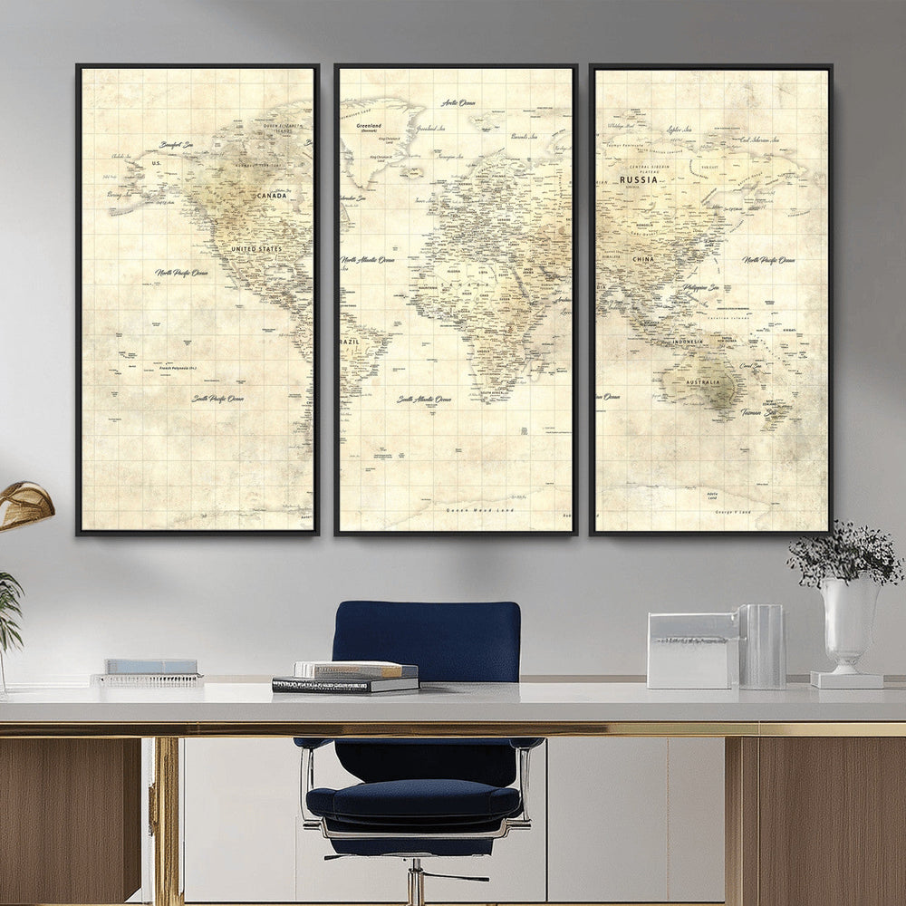 Colorful Watercolor World Map Canvas Wall Art – Framed
