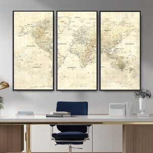 Colorful Watercolor World Map Canvas Wall Art – Framed