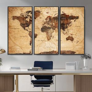 Modern Red and Gray World Map Canvas Print – Framed Wall Art