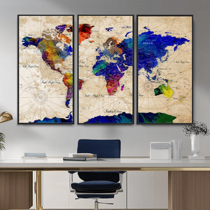 Watercolor World Map Canvas Print – Framed Wall Art for