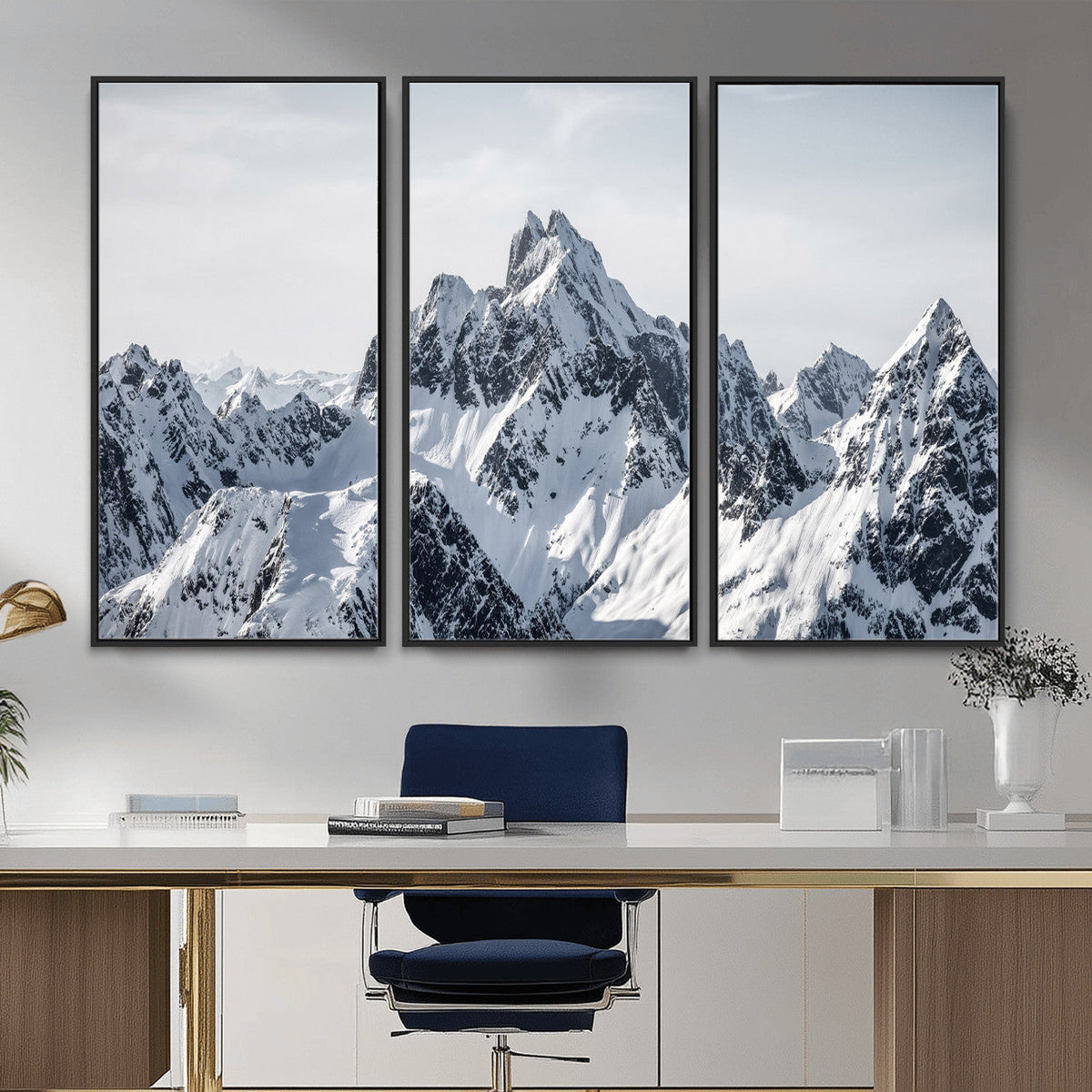 Snowy Mountain Range Canvas Print, Alpine Peaks Landscape