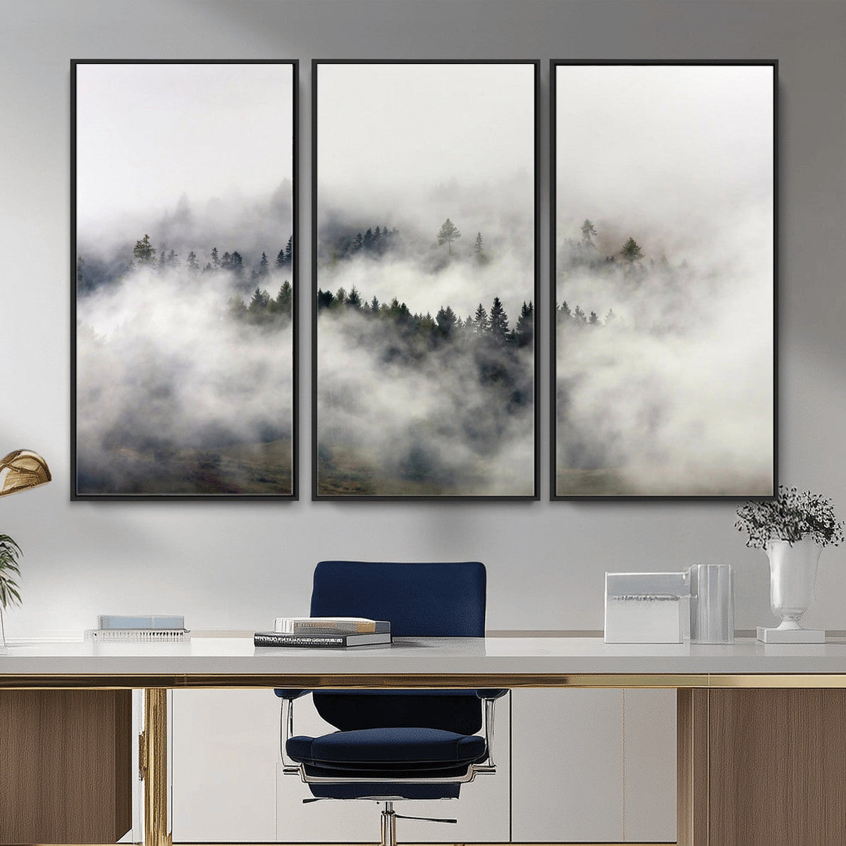 Foggy Forest Wall Art Canvas Print, Misty Pine Tree