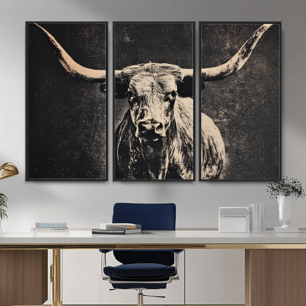 Vintage Texas Longhorn Bull Wall Art Canvas Print, Cow