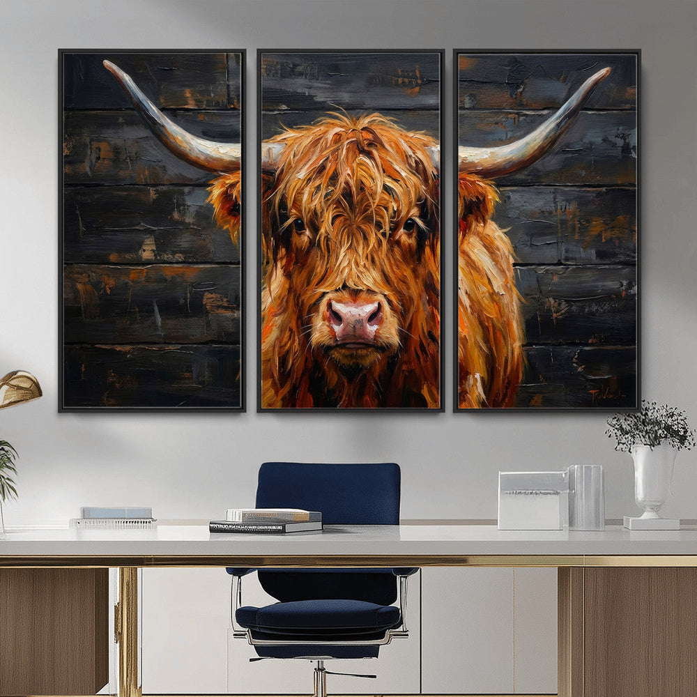 Highland Cow Wall Art Canvas Print, Rustic Farm Animal
