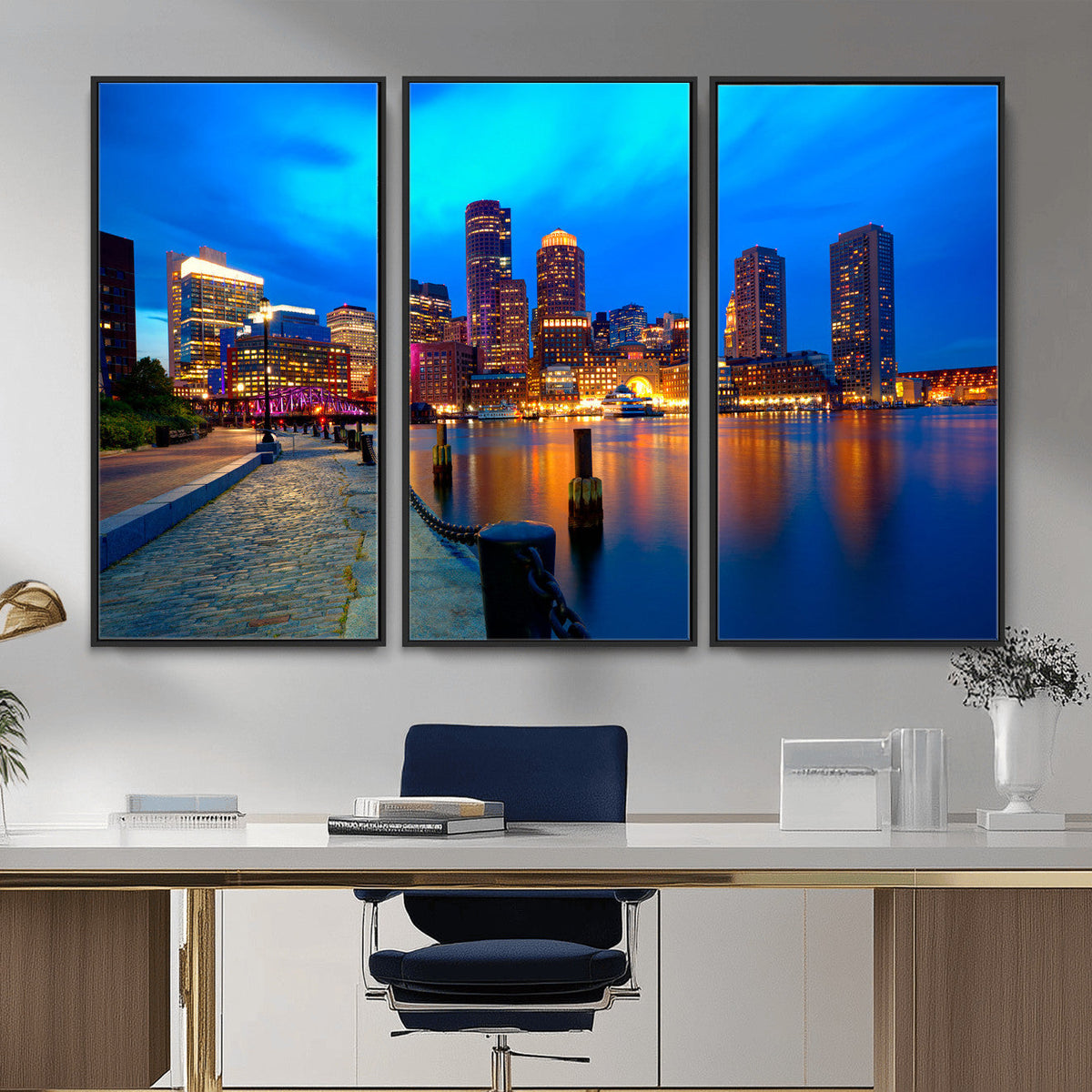Boston Wall Art Canvas Print, Boston City Downtown Night
