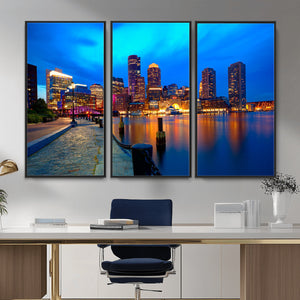 Boston Wall Art Canvas Print, Boston City Downtown Night