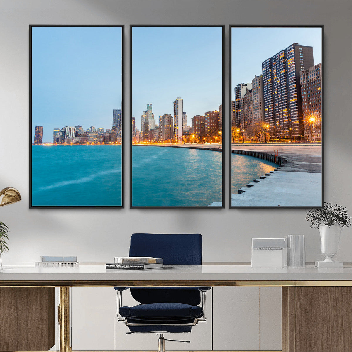 Chicago Wall Art Canvas Print, Chicago City Downtown Night