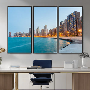 Chicago Wall Art Canvas Print, Chicago City Downtown Night