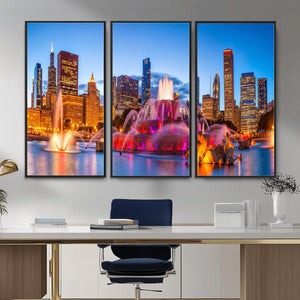 Chicago Wall Art Canvas Print, Chicago City Downtown Night