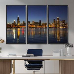 Chicago Wall Art Canvas Print - Chicago City Downtown Night