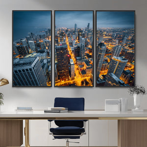 Chicago Wall Art Canvas Print - Chicago City Downtown Night