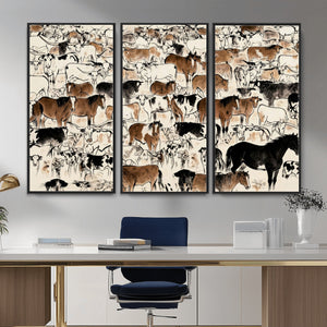 Farmhouse Animals Horse Longhorn Cow Wall Art Canvas Print -