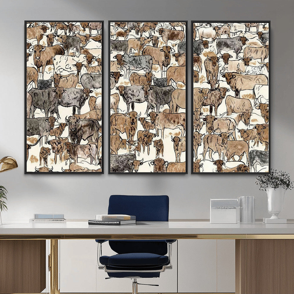 Abstract Longhorn Wall Art Canvas Print - Cow Animal Drawing