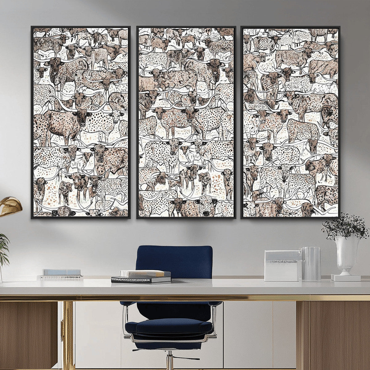 Abstract Texas Cow Wall Art Canvas Print - Farm Longhorn