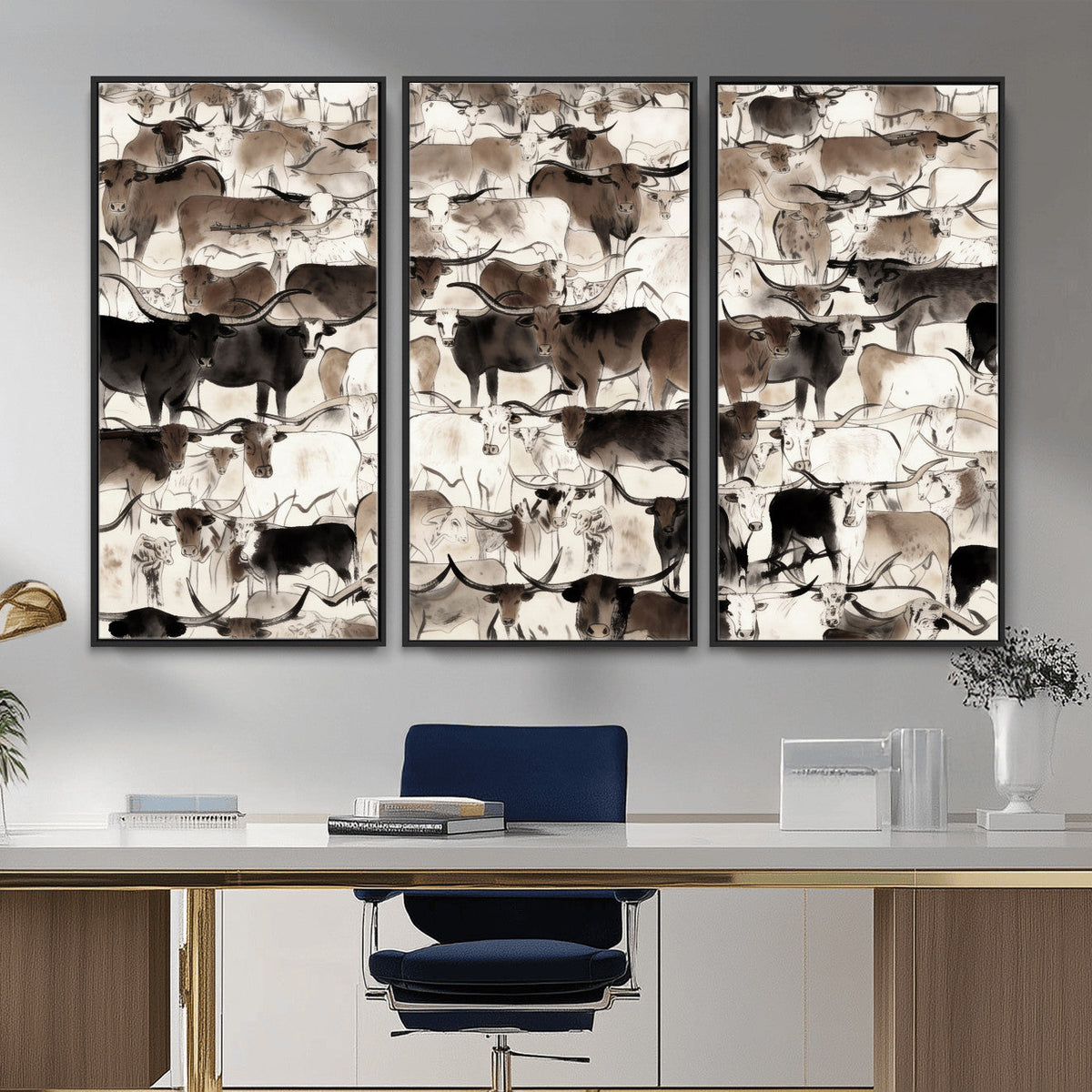 Abstract Texas Longhorn Print - Longhorn Herd Print for