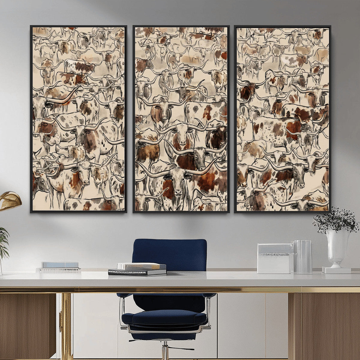 Abstract Longhorn Wall Art Canvas Print - Farm Animal