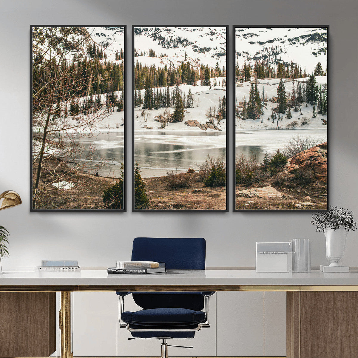 Snowy Mountain Landscape Wall Art Canvas Print, Alpine Pine